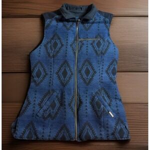 Powder River Womens Wool Vest Size Medium Blue Aztec Print Pockets Southwestern